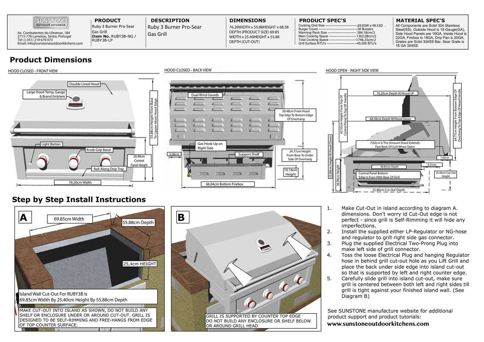 Sunstone Ruby 3 Burner Gas Grill - Image 6