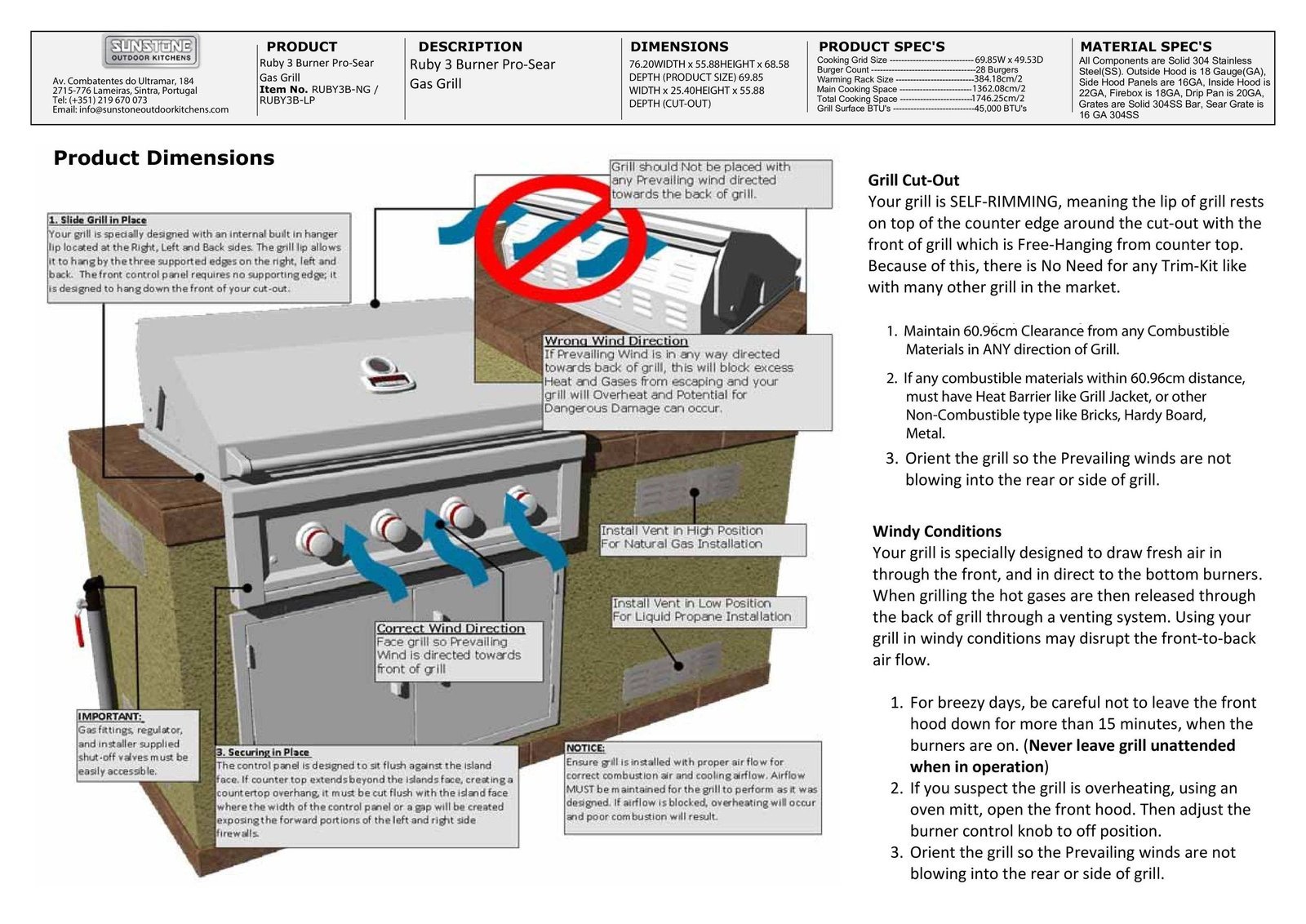 Sunstone Ruby 3 Burner Gas Grill - Image 5